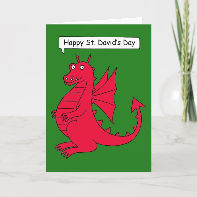 Happy St. David's Day - Cartoon Dragon Card (Front)
