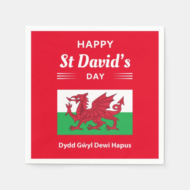 Happy St David's Day Dydd Gŵyl Dewi Hapus 2 Napkin (Front)
