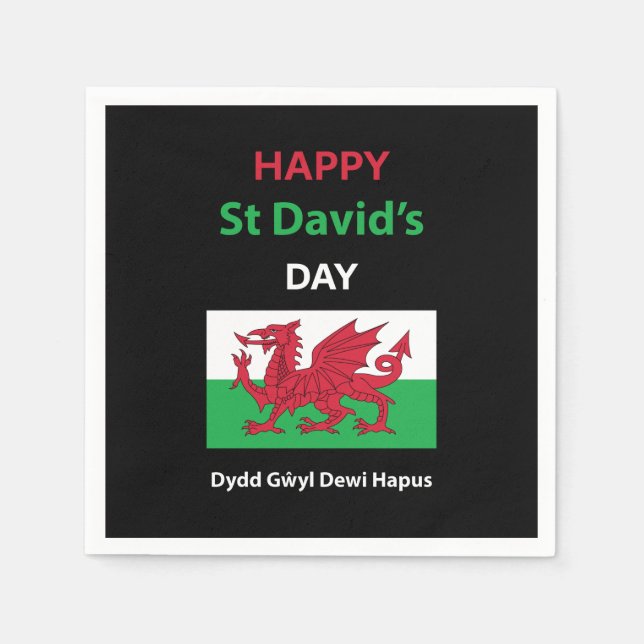 Happy St David's Day Dydd Gŵyl Dewi Hapus Napkin (Front)