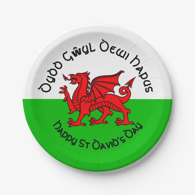Happy St Davids Day in Celtic Style 7" Paper Plate (Front)