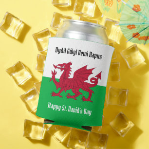 Happy St. David's Day Red Dragon Welsh Flag Can Cooler