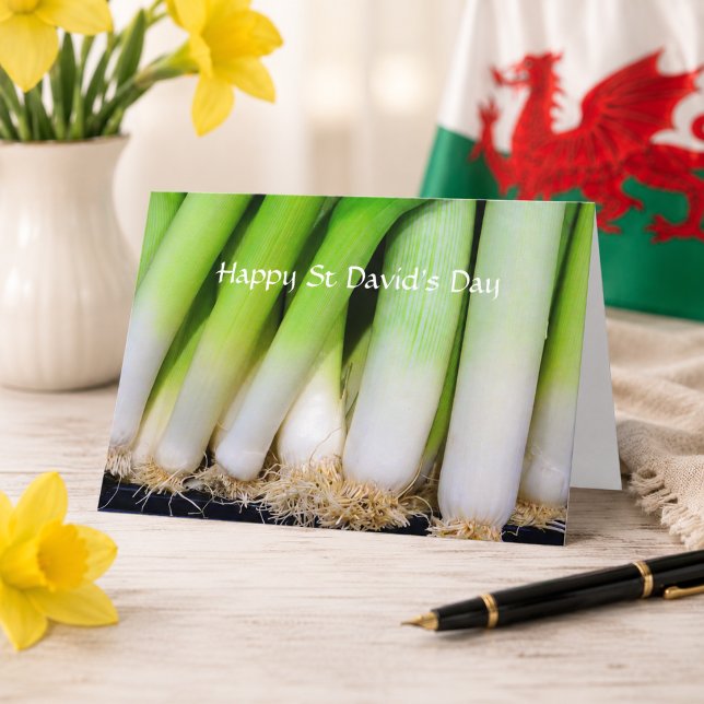 Happy St David's Day Welsh Leeks Personalised Card (Customize as required.   All text is editable)