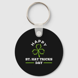 Happy St. Hat Tricks Day Hockey Sticks Shamrock  Key Ring