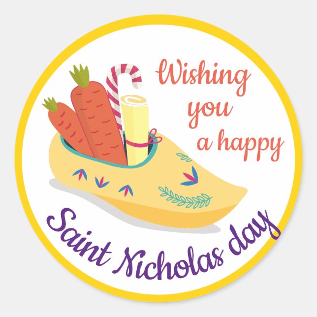 Happy St. Nicholas Day Greeting, Sinterklaas eve Classic Round Sticker (Front)