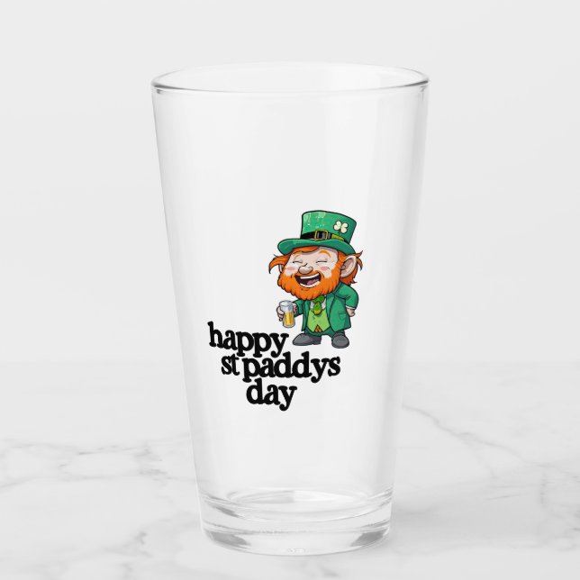 Happy St. Paddys Day Laughing Leprechaun Beer  Glass (Front)