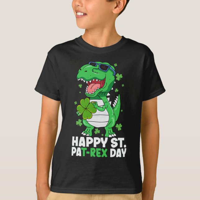 Happy St PaT-Rex Day Dinosaur St Patricks Day Boys T-Shirt (Front)
