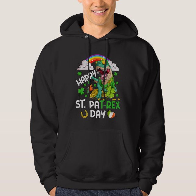 Happy St PaT Rex Dinosaur Trex Dino Saint Patrick' Hoodie (Front)