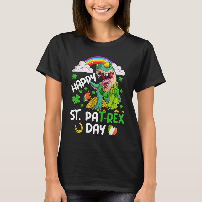 Happy St PaT Rex Dinosaur Trex Dino Saint Patrick' T-Shirt (Front)