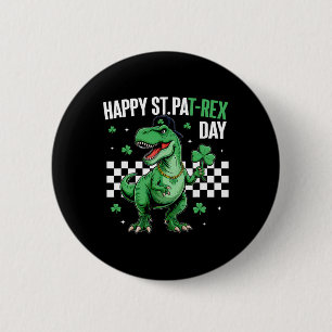 Happy St Pat T-rex Day Boys Kids Dinosaur St Patri 6 Cm Round Badge
