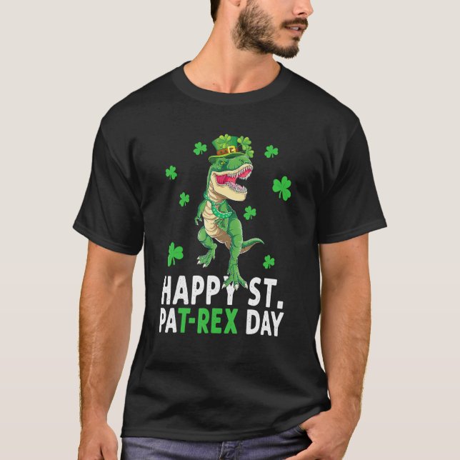Happy St Pat T Rex Saint Patrick's Day Dinosaur Bo T-Shirt (Front)