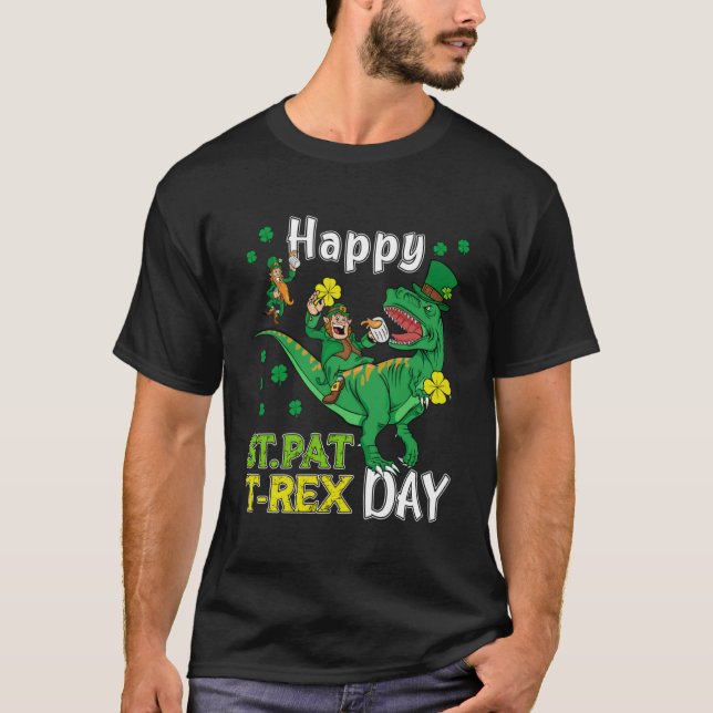 Happy St Pat T-Rex Saint Patrick's Day Leprechaun  T-Shirt (Front)