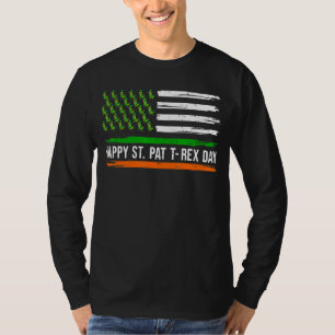 Happy St Pat Trex Day Flag Rex Dinosaur Leprechau T-Shirt