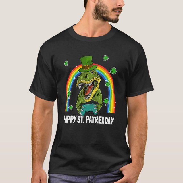Happy St Patrex Day Dinosaur Leprechaun Hat Video  T-Shirt (Front)