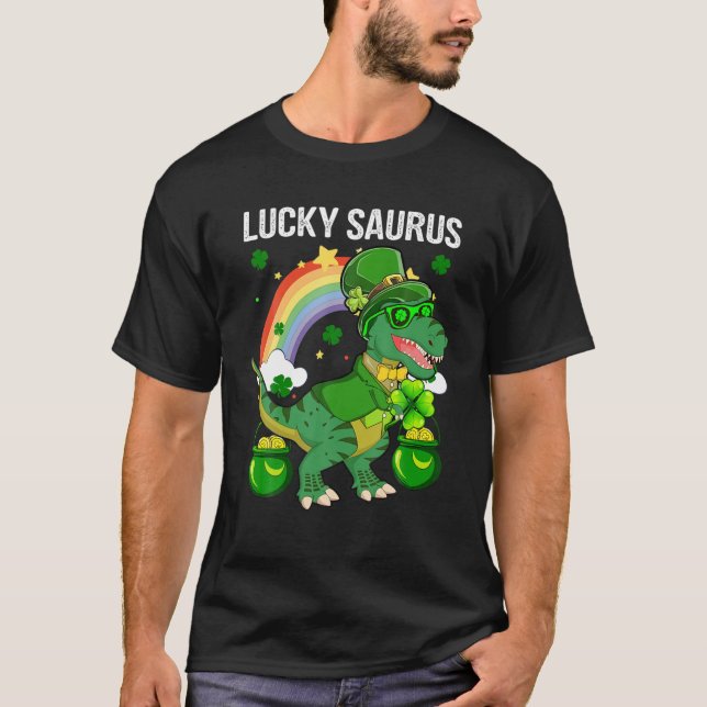 Happy St Patrick Day Funny Lucky Cute Saurus Rainb T-Shirt (Front)