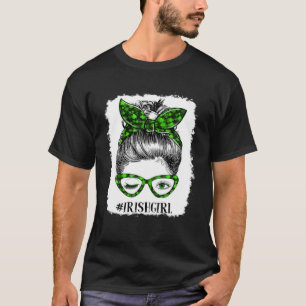 Happy St Patrick Day Funny Messy Bun Shamrock Band T-Shirt