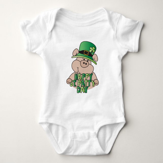Happy 🍀 St. Patrick Day's Green Pig 🐷 ! Baby Bodysuit (Front)