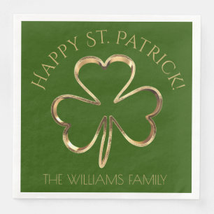 Happy St. Patrick Green and Gold Clover Shamrock N Napkin