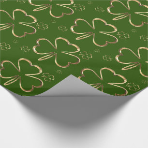 Happy St. Patrick Green and Gold Clovers Shamrock Wrapping Paper