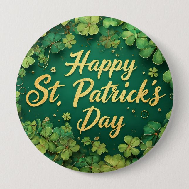 Happy St. Patrick’s Day Clover Design 10 Cm Round Badge (Front)