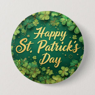 Happy St. Patrick’s Day Clover Design 7.5 Cm Round Badge