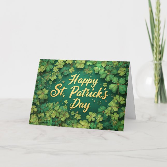 Happy St. Patrick’s Day Clover Design Card (Front)