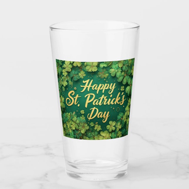 Happy St. Patrick’s Day Clover Design Glass (Front)