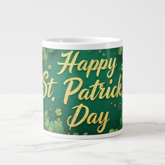 Happy St. Patrick’s Day Clover Design Large Coffee Mug (Front)
