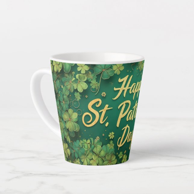 Happy St. Patrick’s Day Clover Design Latte Mug (Left Angle)