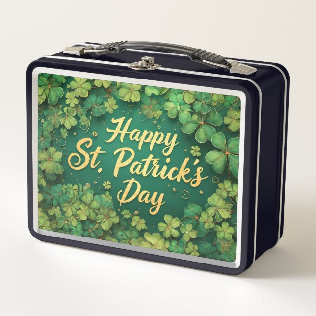 Happy St. Patrick’s Day Clover Design Metal Lunch Box (Front)