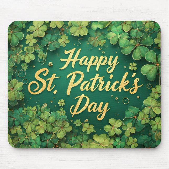 Happy St. Patrick’s Day Clover Design Mouse Pad (Front)