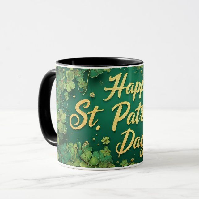 Happy St. Patrick’s Day Clover Design Mug (Front Left)