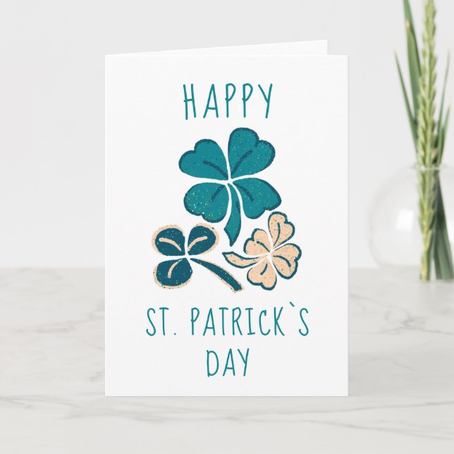 Happy St. Patrick`s day Clover Shamrock Drawing Card (Front)