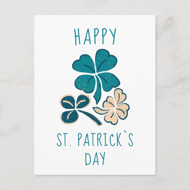 Happy St. Patrick`s day Clover Shamrock Drawing Postcard (Front)