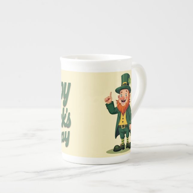 Happy St. Patrick’s Day Cute Leprechaun Bone China Mug (Front Right)