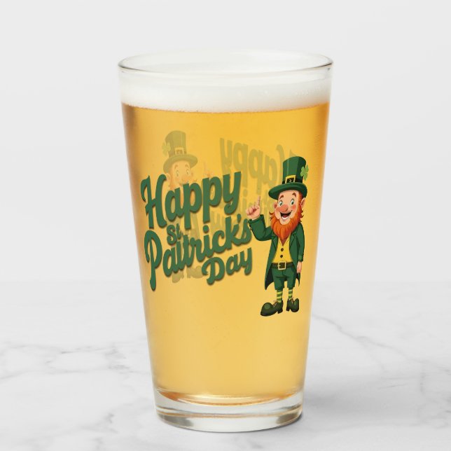 Happy St. Patrick’s Day Cute Leprechaun Glass (Front Filled)