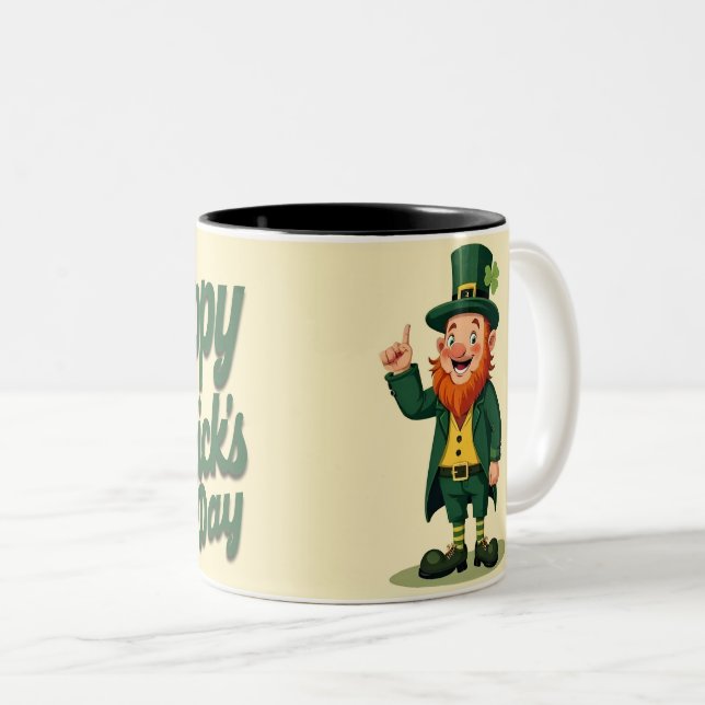 Happy St. Patrick’s Day Cute Leprechaun Two-Tone Coffee Mug (Front Right)