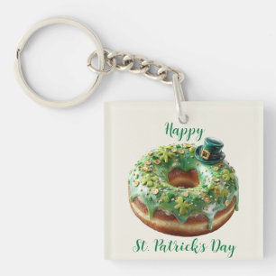 Happy St. Patrick’s Day Donut with Leprechaun Hat Key Ring