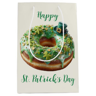 Happy St. Patrick’s Day Donut with Leprechaun Hat Medium Gift Bag