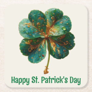 Happy St. Patrick’s Day Elegant Shamrock Square Paper Coaster