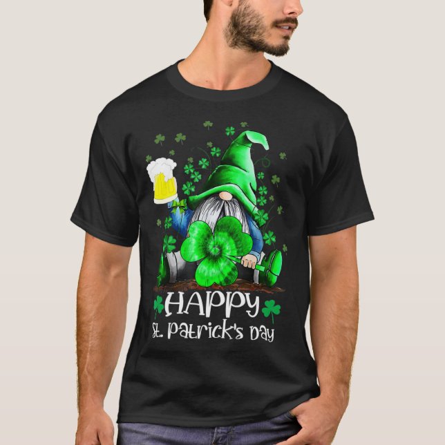 Happy St Patrick s Day Gnome Tie Dye Shamrock T-Shirt (Front)