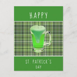 Happy St. Patrick`s day Green Beer Irish Pattern Postcard