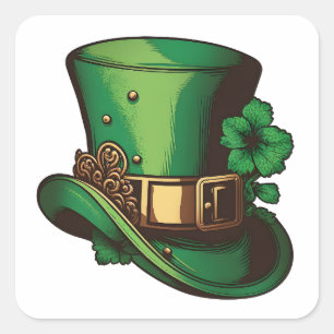 Happy St Patrick’s Day Green Leprechaun Hat Square Sticker