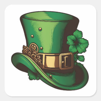 Happy St Patrick’s Day Green Leprechaun Hat Square Sticker