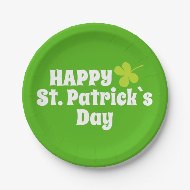 Happy St Patrick`s day Green Lucky Shamrock Paper Plate (Front)