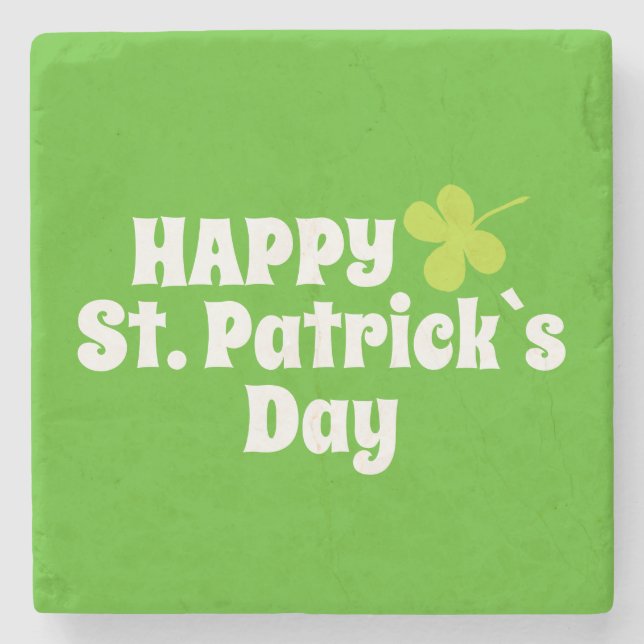 Happy St Patrick`s day Green Lucky Shamrock Stone  Coaster (Front)