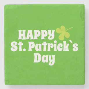 Happy St Patrick`s day Green Lucky Shamrock Stone  Stone Coaster