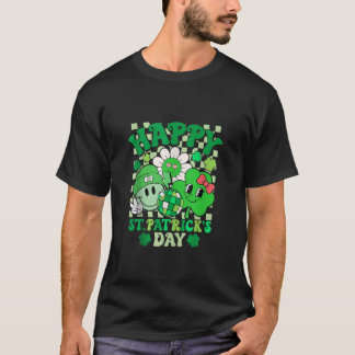 Happy St Patrick s Day Groovy Disco Smile Face Sha T-Shirt