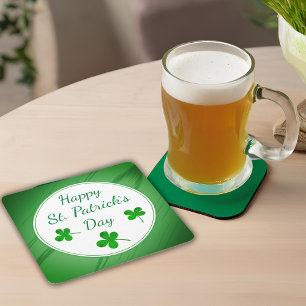 Happy St. Patrick`s Day Irish Green Shamrock Square Paper Coaster