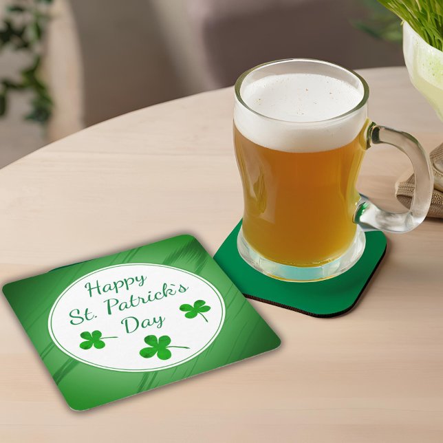 Happy St. Patrick`s Day Irish Green Shamrock Square Paper Coaster (Creator Uploaded)