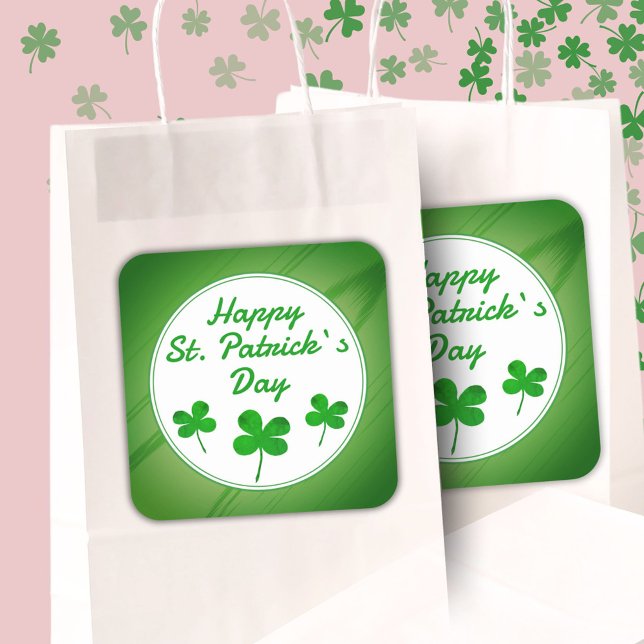 Happy St. Patrick`s Day Irish Green Shamrock  Square Sticker (Creator Uploaded)